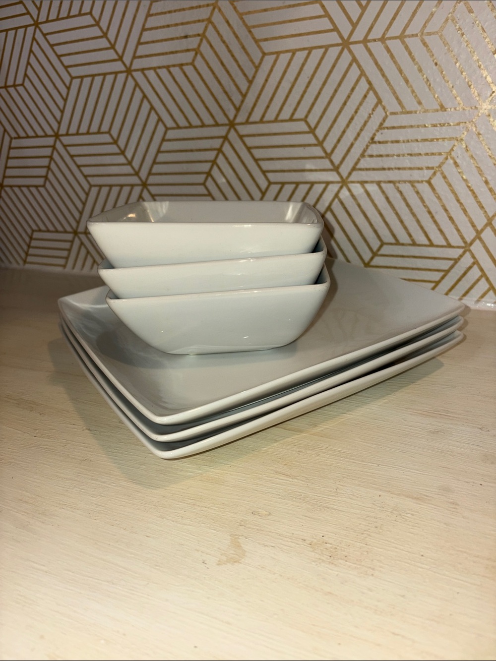 White Ceramic Serving Bowl and Plate Set - 6 Piece